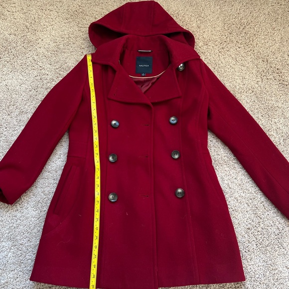 Nautica Women's Vibrant Red Hooded Pea Coat - Picture 4 of 11